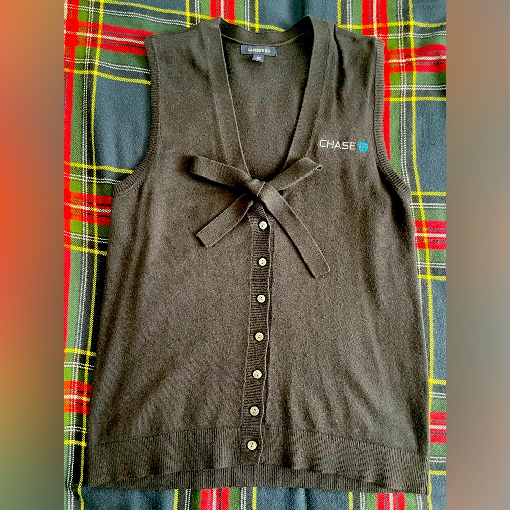Lands’ End Chase Bank sweater vest with bow
